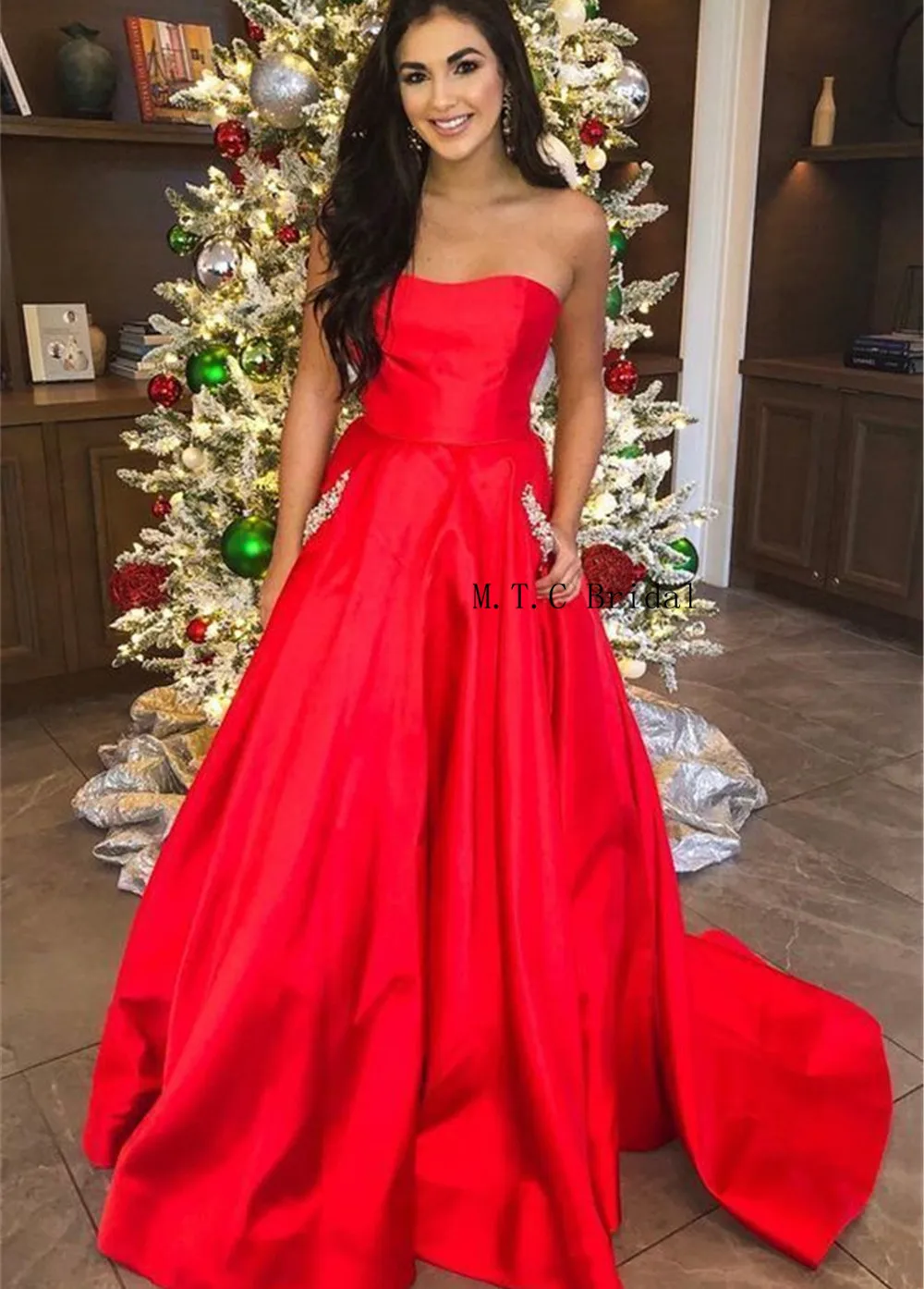 Charming Red Long Dresses Prom Strapless A Line Crystal Pockets Satin Cheap Evening Gowns Custom Made Wedding Party Dress 2019
Charming Red Long Dresses Prom Strapless A Line Crystal Pockets Satin Cheap Evening Gowns Custom Made Wedding Party Dress 2019