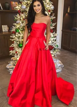Charming Red Long Dresses Prom Strapless A Line Crystal Pockets Satin Cheap Evening Gowns Custom Made Wedding Party Dress 2019
Charming Red Long Dresses Prom Strapless A Line Crystal Pockets Satin Cheap Evening Gowns Custom Made Wedding Party Dress 2019