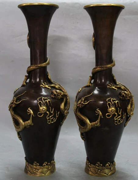 15"Marked China Purple Bronze 24K Gold Dragon play pearl Vase Bottle Pair Statue R0711 B0403
15"Marked China Purple Bronze 24K Gold Dragon play pearl Vase Bottle Pair Statue R0711 B0403