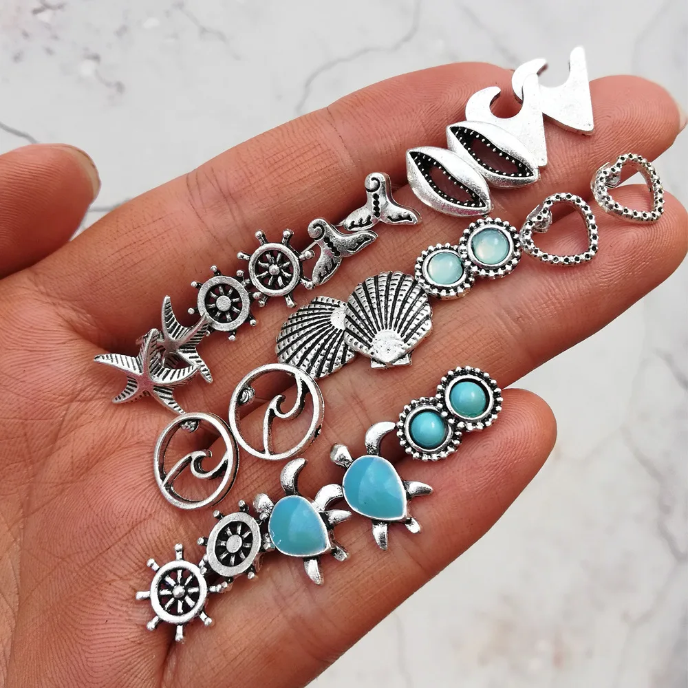 European and American turtle Starfish shell Earring Earrings 12 pairs of ladies heart round retro bohemian wind earrings
European and American turtle Starfish shell Earring Earrings 12 pairs of ladies heart round retro bohemian wind earrings
