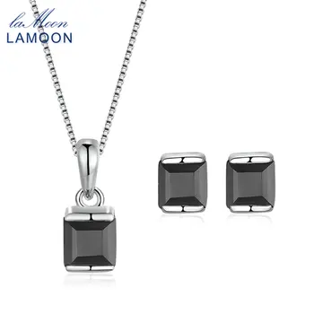 LAMOON S925 Sterling Silver Jewelry Set For Women 4mm 0.6x2ct Natural Black Chalcedony Gemstone Earring Necklace Sets V008-B-5
LAMOON S925 Sterling Silver Jewelry Set For Women 4mm 0.6x2ct Natural Black Chalcedony Gemstone Earring Necklace Sets V008-B-5