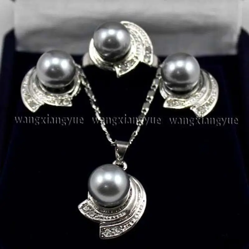 10MM Gray South sea Shell Pearl Earrings Ring & Necklace Pendant Set AAA+ Jewelry
10MM Gray South sea Shell Pearl Earrings Ring & Necklace Pendant Set AAA+ Jewelry