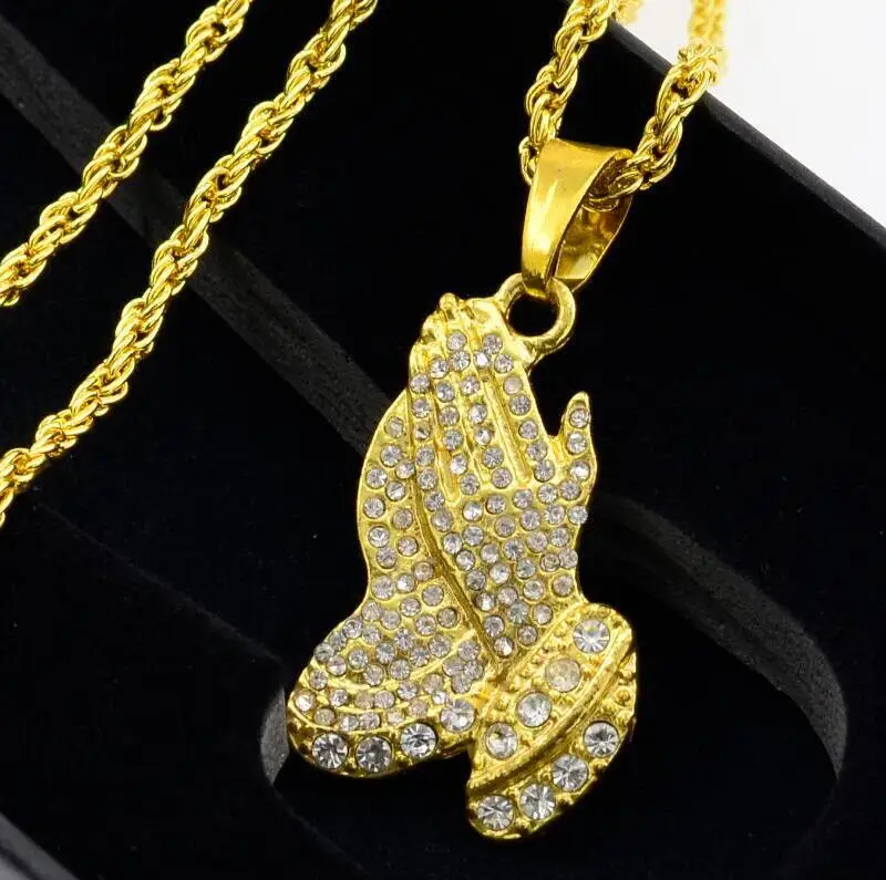 Alloy Gold Color Fulled Crystal Double Hands Prayer Pendant Necklace Brother Hip Hop Men Chain Jewelry Long Necklaces Party
Alloy Gold Color Fulled Crystal Double Hands Prayer Pendant Necklace Brother Hip Hop Men Chain Jewelry Long Necklaces Party