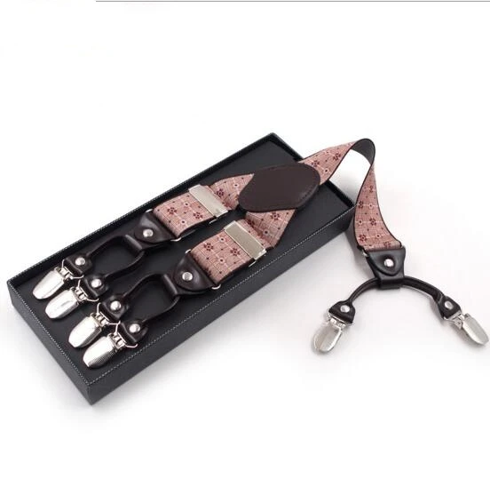 3.5CM adult men's pink flower pattern 6 clip suspender 
3.5CM adult men's pink flower pattern 6 clip suspender