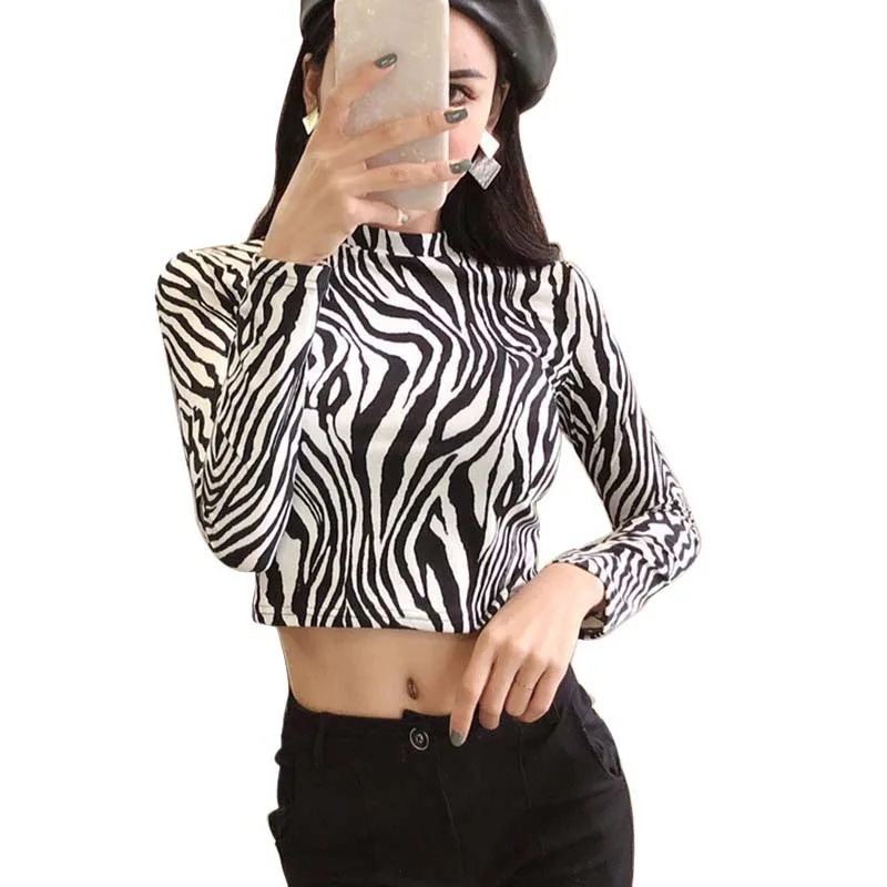 B Korean Sexy Fashion Wild Women's T-Shirt Leopard / Zebra Print T Shirts Turtleneck Slim Long Sleeve Short Tshirt Crop Top
B Korean Sexy Fashion Wild Women's T-Shirt Leopard / Zebra Print T Shirts Turtleneck Slim Long Sleeve Short Tshirt Crop Top
