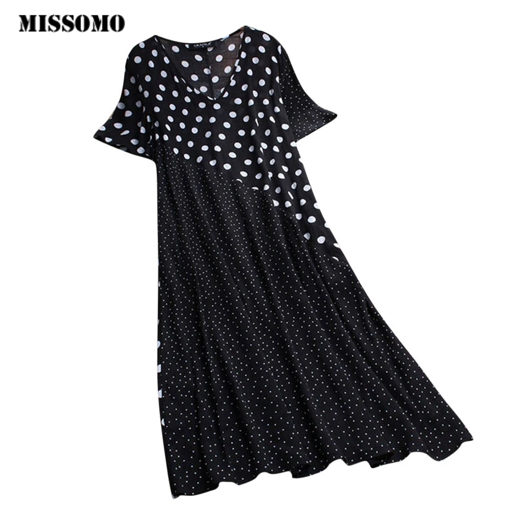 MISSOMO Plus size 5XL Women Dress Casual Dot Print V-Neck Short Sleeve Patchwoek Long Maix dress women summer dress vestidos 611
MISSOMO Plus size 5XL Women Dress Casual Dot Print V-Neck Short Sleeve Patchwoek Long Maix dress women summer dress vestidos 611