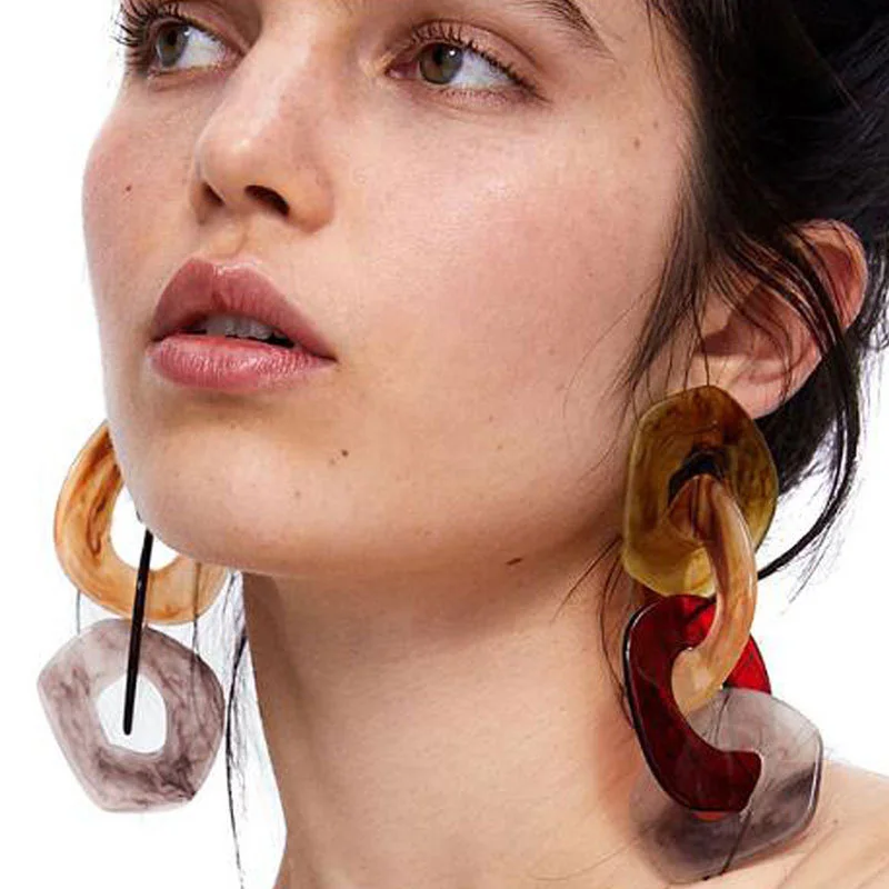 RE Trendy Acrylic Jewelry Exaggerated Geometric Earrings for Women Vintage Big Resin Long Drop Brincos Girl Gift A2430 | Украшения и