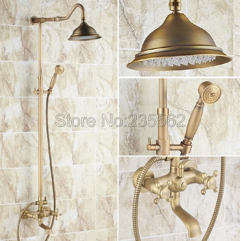 

Bathroom Rainfall Shower Head Shower Complete Faucet Antique Brass Bath and Shower Faucet Set with Bath Tub Mixer Taps lrs101