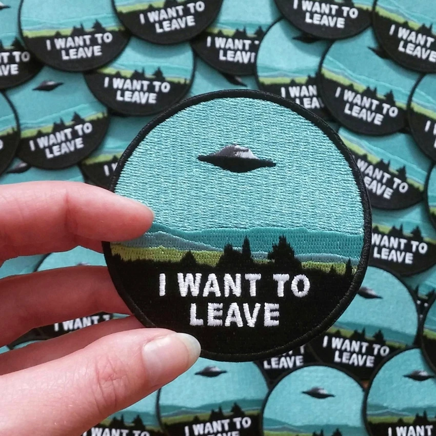1Pcs I WANT To LEAVE Alien Iron On Patch For Clothing Embroidered Sew Applique Cute Patches Fabric Badge Hat Bag Decor
1Pcs I WANT To LEAVE Alien Iron On Patch For Clothing Embroidered Sew Applique Cute Patches Fabric Badge Hat Bag Decor