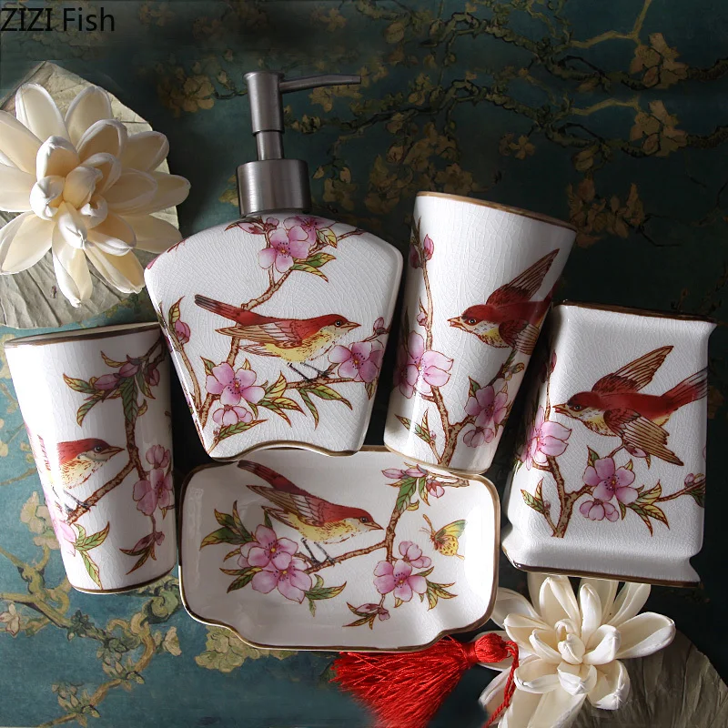 Creative European Printing Ceramic Bathroom Five-piece Bathroom Accessories Kit Wash Cup Gift Set Wash Set
Creative European Printing Ceramic Bathroom Five-piece Bathroom Accessories Kit Wash Cup Gift Set Wash Set