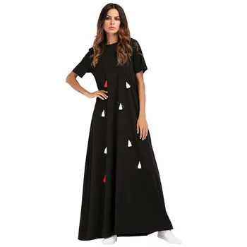 Ramadan Black Cotton Tassel Maxi Dress Indian Abaya Short Sleeves Dubai Abaya Fashion Ankle-Length Long Dress 7031
Ramadan Black Cotton Tassel Maxi Dress Indian Abaya Short Sleeves Dubai Abaya Fashion Ankle-Length Long Dress 7031