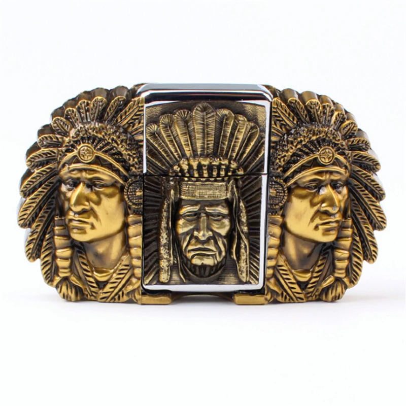 

Lighter belt men Kerosene lighter buckle belt head Indian chiefs metal cigarette lighter buckle belts