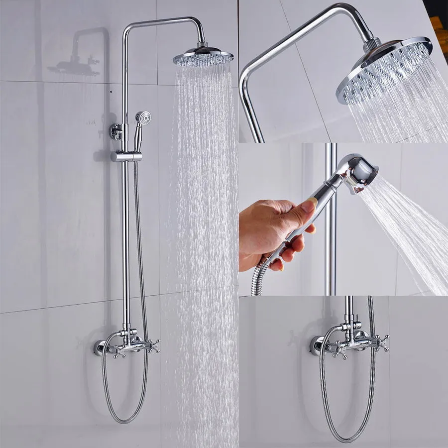 Bathroom Rainfall Shower Faucet Set Double Handles Mixer Tap With Hand Sprayer Wall Mounted Bath Shower Sets KD099
Bathroom Rainfall Shower Faucet Set Double Handles Mixer Tap With Hand Sprayer Wall Mounted Bath Shower Sets KD099
