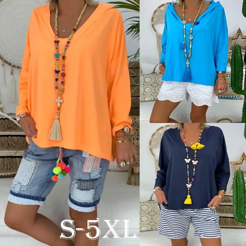 2019 Autumn Women Plus Size Hooded Tops Solid Color Loose V-neck Long Sleeve Casual Blouse
2019 Autumn Women Plus Size Hooded Tops Solid Color Loose V-neck Long Sleeve Casual Blouse