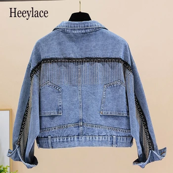High Quality Lurex Tassel Womans Jean Jacket 2019 New Fashion Autumn Wash Long Sleeve Vintage Casual Jean Jacket Denim Coat
High Quality Lurex Tassel Womans Jean Jacket 2019 New Fashion Autumn Wash Long Sleeve Vintage Casual Jean Jacket Denim Coat