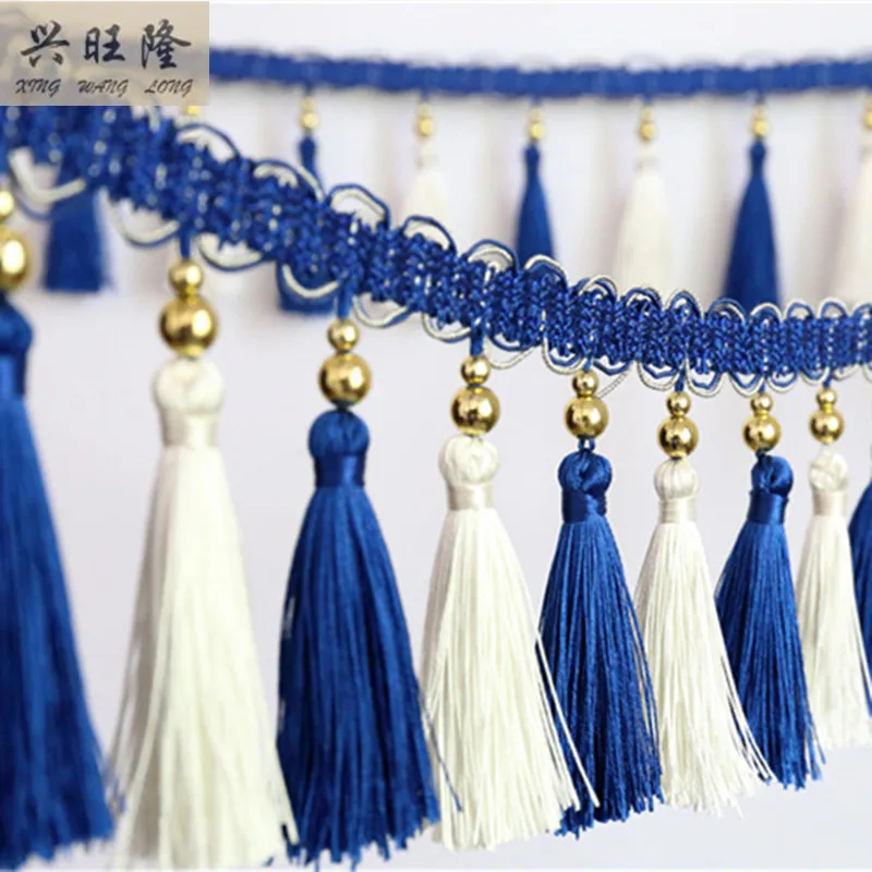 XWL 12M/Lot Double Color Plating Beads Curtain Lace Accessories Tassel Fringes Trim Ribbon DIY For Sofa Stage Home Textile Decor | Дом и сад