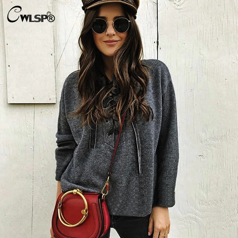 CWLSP Autumn Winter Warm Sweaters Women Casual Hollow out Lace up Pullovers Dark Gray jumper QZ2426
CWLSP Autumn Winter Warm Sweaters Women Casual Hollow out Lace up Pullovers Dark Gray jumper QZ2426