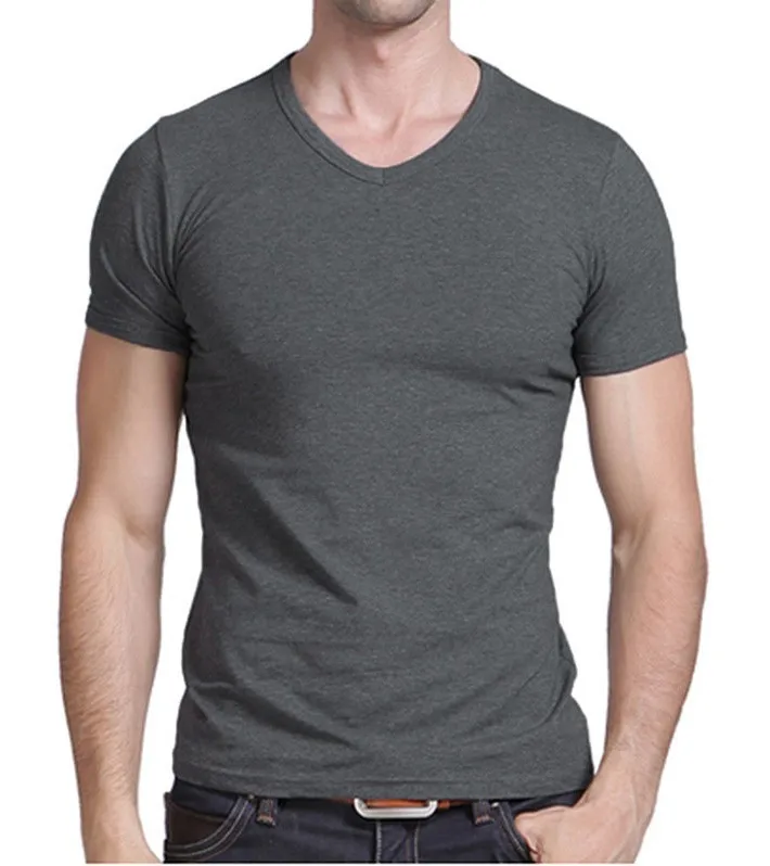 MYDBSH Elastic Cotton Mens T Shirts Big size Fitness Men T-Shirt Homme Fashion V Neck Short Sleeve Solid Color 2024 Casual Tees