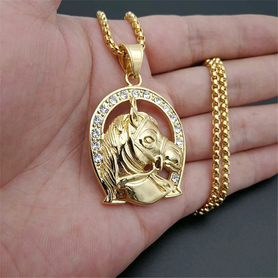 Jockey Club Horse Head Pendants Necklaces For Women/Men Gold Color Stainless Steel Horseshoe Iced Out Bling Hip Hop Jewelry
Jockey Club Horse Head Pendants Necklaces For Women/Men Gold Color Stainless Steel Horseshoe Iced Out Bling Hip Hop Jewelry