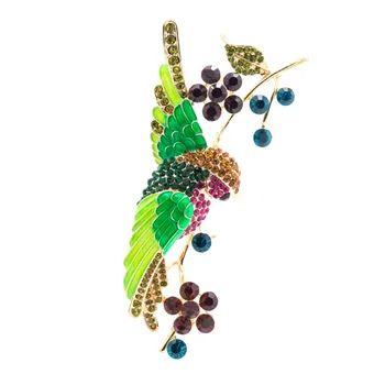 

Vintage Flower Hummingbird Bird Brooch Pin Rhinestone Crystal Green Enamel Brooches for Women Jewelry 6008