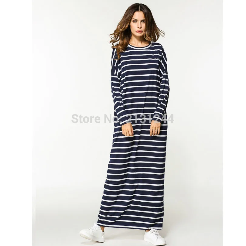 

Casual Maxi Dress Stripe Cotton Middle East Abaya Shirt Loose Style Muslim Robe Moroccan Burka Kimono Kaftan Islamic Arab Dubai