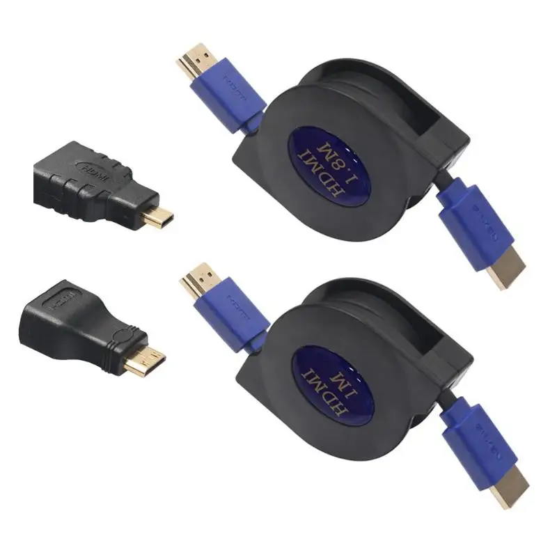 

New 1M/1.8M Retractable Flat HDMI Cable 3 in 1 HDMI To Mini/Micro HDMI Adapter Cable for Mobile Phone Computer TV Gameplay