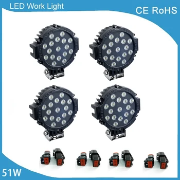 

4 Pcs 7 Inch Car Round LED Work Light 51W 12V 24V High-Power 17X3W Spot Flood For 4x4 Offroad Truck Tractor ATV SUV Driving Lamp