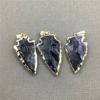 MY0403 Arrow Bluesand Necklace Pendant Charm ,with Rhinestone Gold Cladding Rough Arrowhead Gems Stone Jewelry Making
MY0403 Arrow Bluesand Necklace Pendant Charm ,with Rhinestone Gold Cladding Rough Arrowhead Gems Stone Jewelry Making