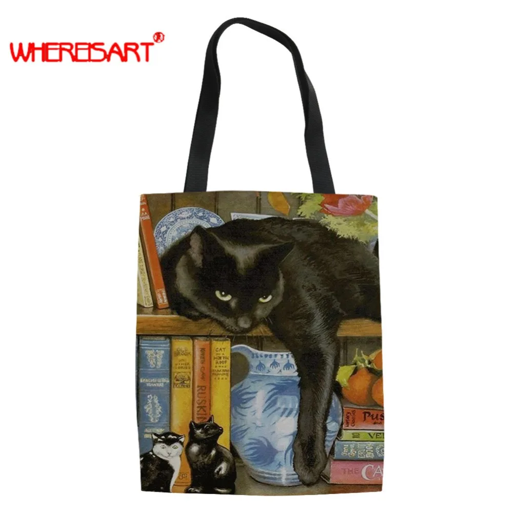WHEREISART Naughty Bookshelf Cat Oil Painting Bolsa Feminina Travel Tote Pouch Casual shoulder bag Reusable
WHEREISART Naughty Bookshelf Cat Oil Painting Bolsa Feminina Travel Tote Pouch Casual shoulder bag Reusable
