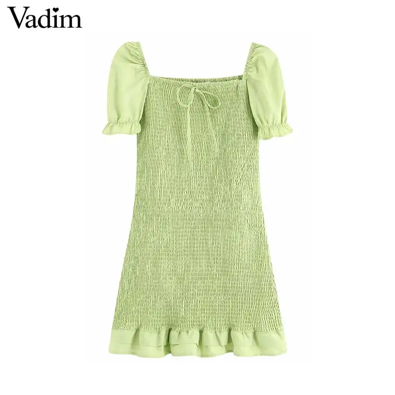 Vadim women sweet pleated elastic mini dress bow tie short puff sleeve female casual slim fits summer dresses vestidos QC482
Vadim women sweet pleated elastic mini dress bow tie short puff sleeve female casual slim fits summer dresses vestidos QC482
