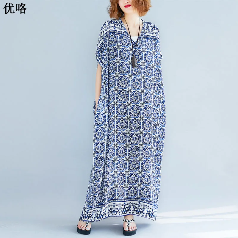 Plus Size 4XL 5XL 6XL Batwing Dress For Women 2019 Summer New Ethnic Print Cotton Beach Dress Female Loose Casual Maxi Dresses
Plus Size 4XL 5XL 6XL Batwing Dress For Women 2019 Summer New Ethnic Print Cotton Beach Dress Female Loose Casual Maxi Dresses
