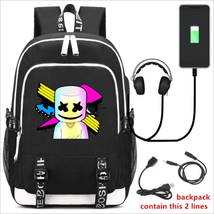 

DJ Marshmello Guy School Bag for Teenager Boys and Girls Kids Personized Schoolbag Marshmallow face Smile Hip-hop Funny Backpack