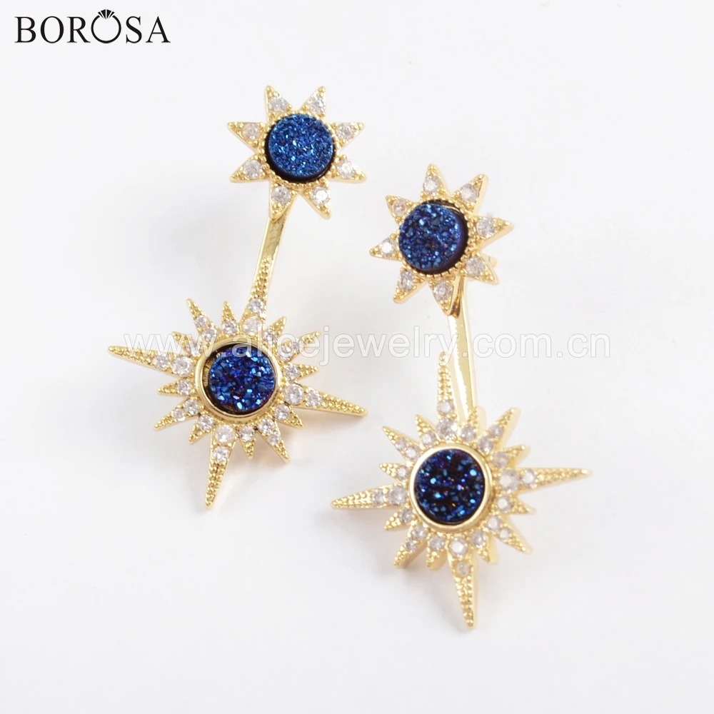 BOROSA 3Pairs Trendy Star & Sun Gold Bezel Crystal CZ Micro Pave Round Rainbow Electroplated Agates Druzy Drop Earring ZG0387
BOROSA 3Pairs Trendy Star & Sun Gold Bezel Crystal CZ Micro Pave Round Rainbow Electroplated Agates Druzy Drop Earring ZG0387
