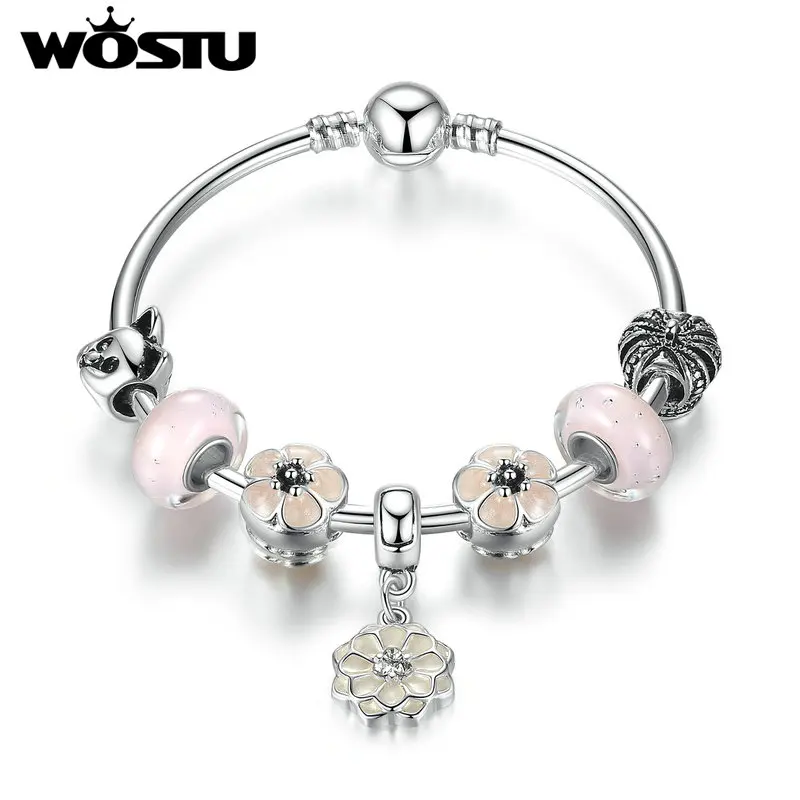WOSTU Trendy Silver Plated White Flower Pendant & Pink Murano Beads Bracelets & Bangles for Women Fashion Jewelry XCH3088
WOSTU Trendy Silver Plated White Flower Pendant & Pink Murano Beads Bracelets & Bangles for Women Fashion Jewelry XCH3088