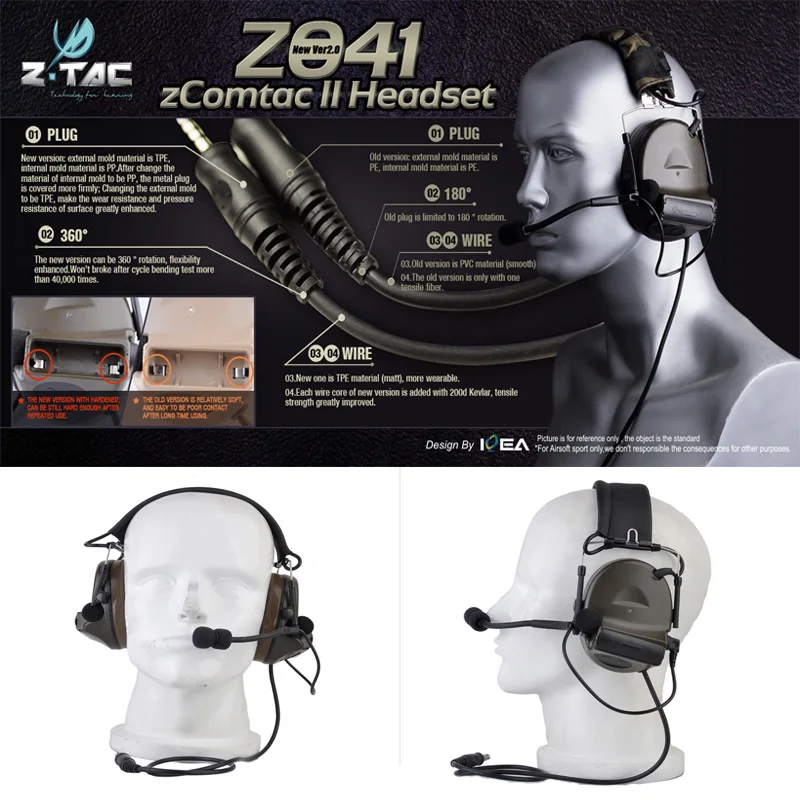 Tactical Headset Airsoft Comtac II Headset Noise Canceling Headphone earphone BK