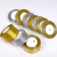 Handmade Gold and Silver Ribbon 25 Yard 22M Metallic Luster Wedding Christmas Decoration DIY Webbing Card Gift Wrapping image