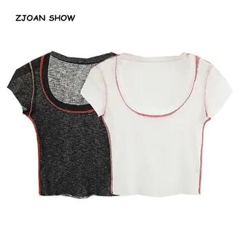 2019 Summer New Sexy Contrast color Line Knitting T-shirt See Through Woman Round Collar Slim Fit t shirt Short Sleeve tee Tops
2019 Summer New Sexy Contrast color Line Knitting T-shirt See Through Woman Round Collar Slim Fit t shirt Short Sleeve tee Tops