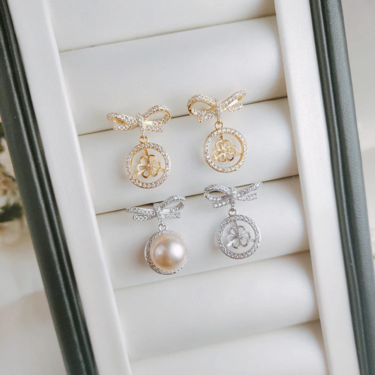 3Pairs/Lot Bowknot Design Pearl Dangle Earrings Holder S925 Sterling Silver Pearl Earrings Settings DIY Handmade Jewelry Acc 
3Pairs/Lot Bowknot Design Pearl Dangle Earrings Holder S925 Sterling Silver Pearl Earrings Settings DIY Handmade Jewelry Acc