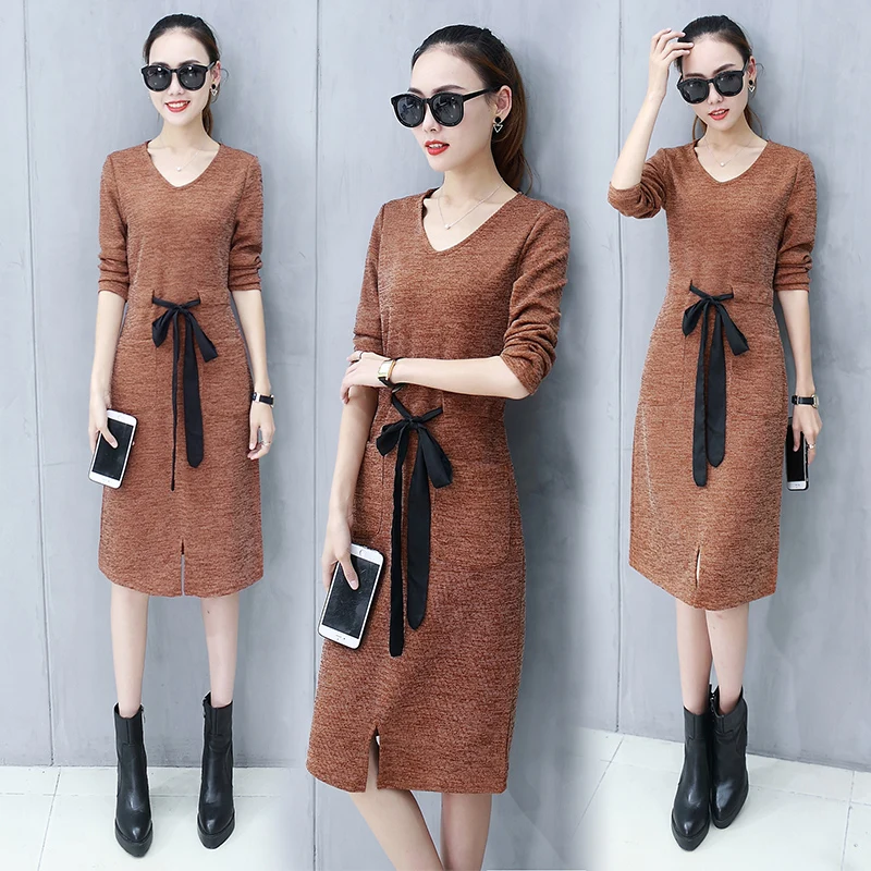 2018 Women's new long-sleeved medium long autumn winter thick knitted sweater Dress mix ladies female warm Dress L408
2018 Women's new long-sleeved medium long autumn winter thick knitted sweater Dress mix ladies female warm Dress L408