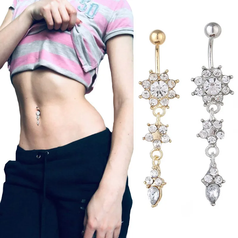 Sexy Dangle Belly Bars Belly Button Rose Gold Rings Belly Piercing CZ