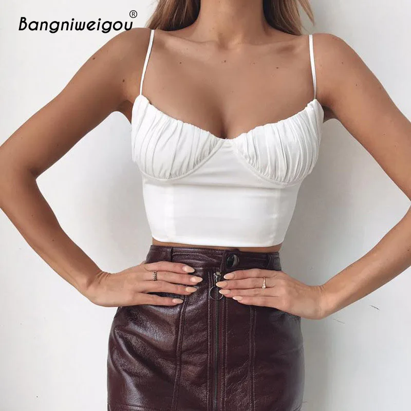 

Bangniweigou Backless Lace Up Spaghetti Strap Bustier Top Women Pleat Shirred Bra Tops White Cotton Short Bodice Cami Top Black