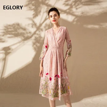 Lace Vestidos 2019 Spring Summer Women V-Neck Stunning Embroidery 3/4 Sleeve Mid-Calf Length Large Swing Party Lace Dress Pink
Lace Vestidos 2019 Spring Summer Women V-Neck Stunning Embroidery 3/4 Sleeve Mid-Calf Length Large Swing Party Lace Dress Pink