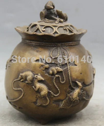 6" Marked Chinese Dynasty palace Copper mouse Incense Burner Censer Pot Crock