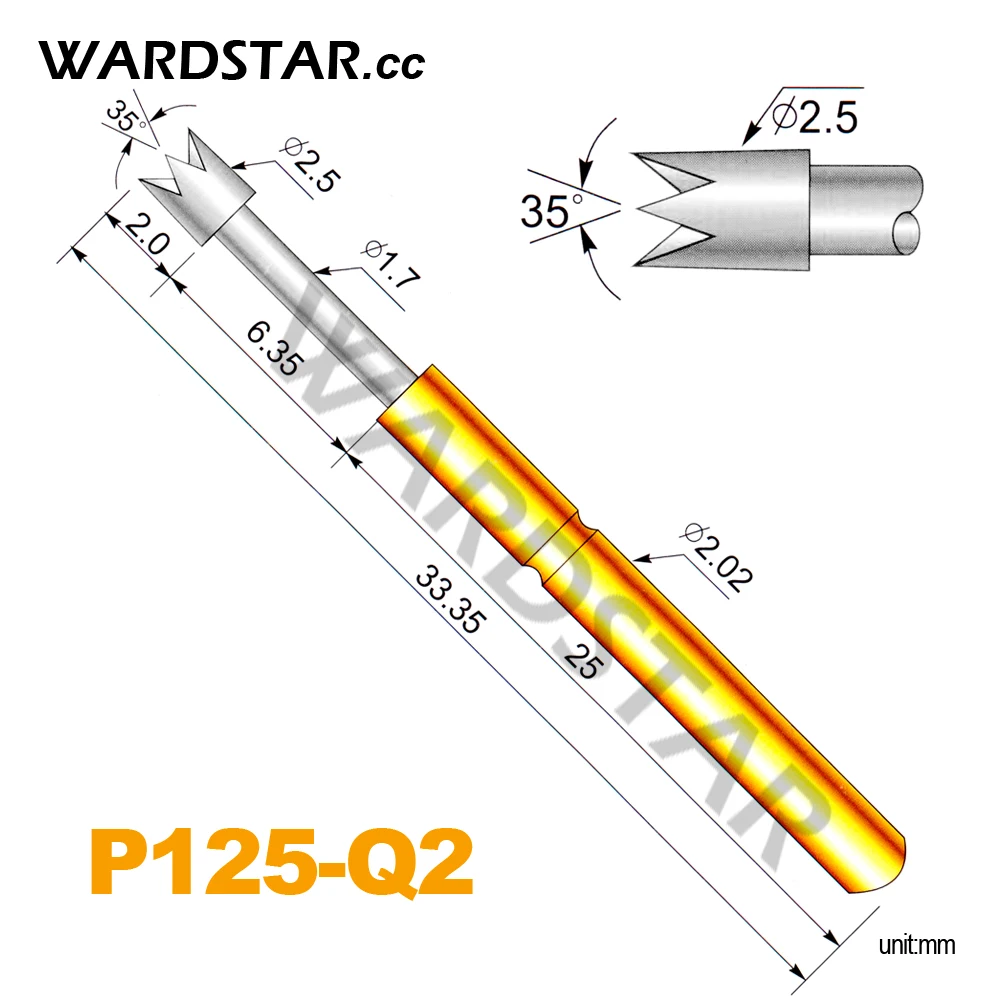 100pcs/lot P125-Q2 Dia 2.5mm Spring Test Probes Pogo Pin Length 33.35mm (Stroke Spring Froce:180g)
100pcs/lot P125-Q2 Dia 2.5mm Spring Test Probes Pogo Pin Length 33.35mm (Stroke Spring Froce:180g)
