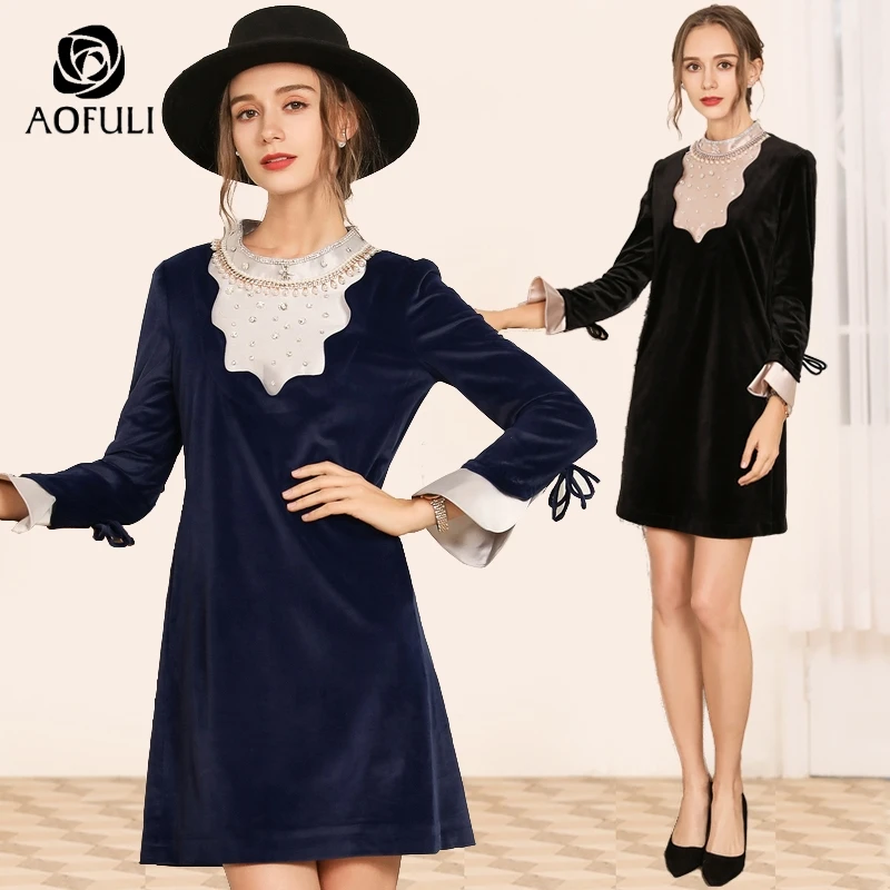 AOFULI L-XL-2XL-3XL Retro Style Diamonds Velvet Dress 2019 Spring Plus Size Women Dress Ruffle Knee Length Velour Dress A3809
AOFULI L-XL-2XL-3XL Retro Style Diamonds Velvet Dress 2019 Spring Plus Size Women Dress Ruffle Knee Length Velour Dress A3809