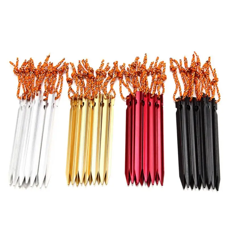 

10pcs/lot 18cm Aluminium Alloy Outdoor Traveling Beach Tent Tent Peg Nail Portable Stake with Rope Camping Equipment Accessories