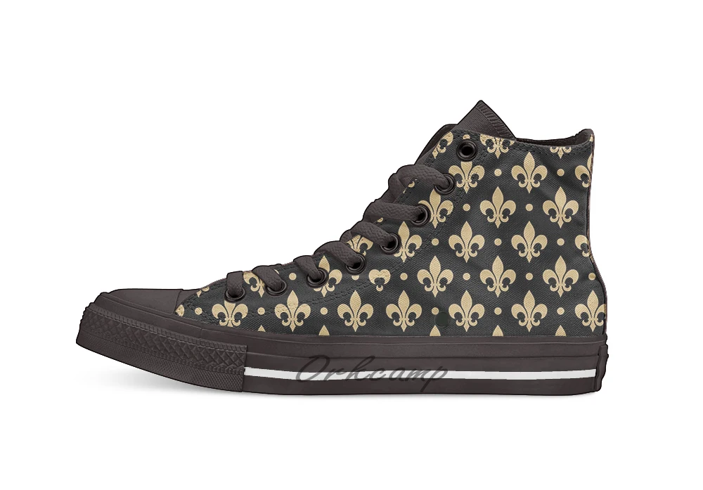 Фото Fleur de Lis in Black and Gold WHODAT! High Top Canvas Shoes Flat Casual Custom Unisex Sneaker Drop Shipping | Спорт и развлечения