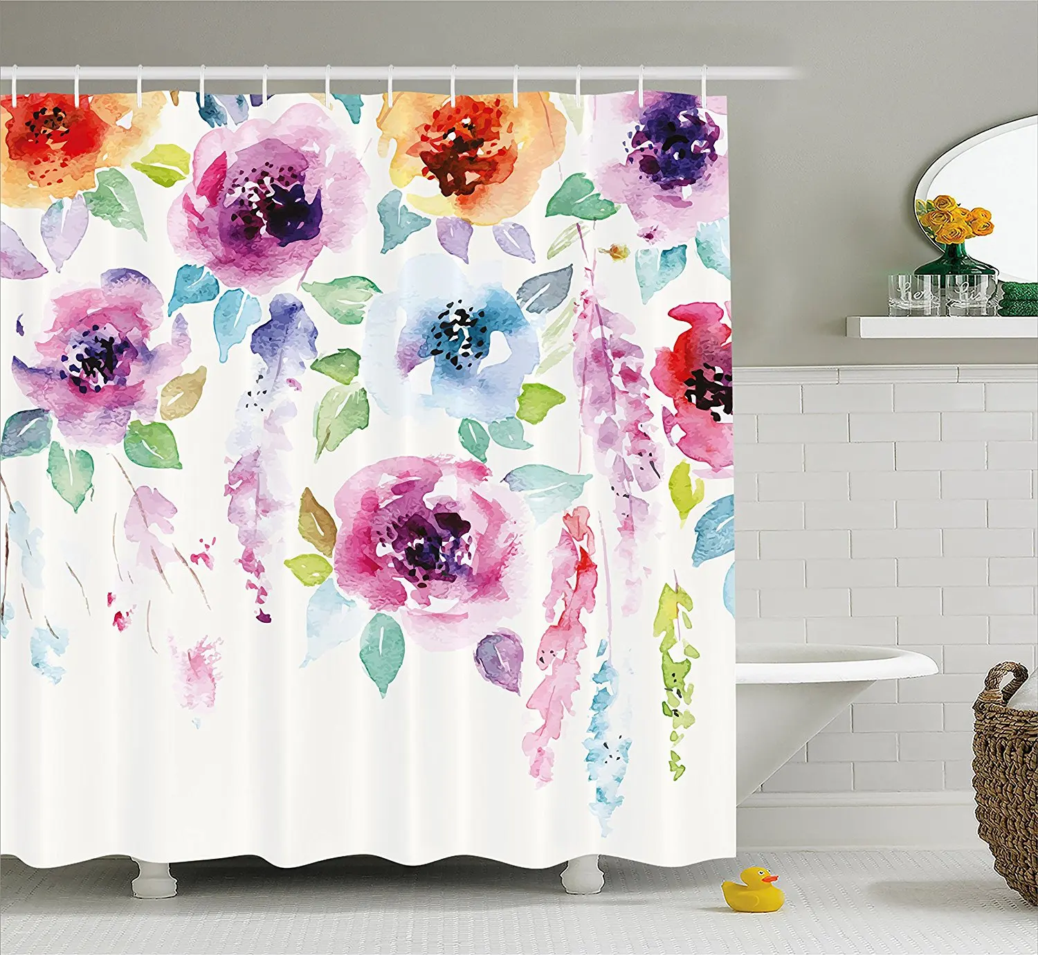 Abstract Shower Curtain Modern Design Watercolor Decor with Floral Leaves Seemed Ombre Details Art Print Multicolor
Abstract Shower Curtain Modern Design Watercolor Decor with Floral Leaves Seemed Ombre Details Art Print Multicolor
