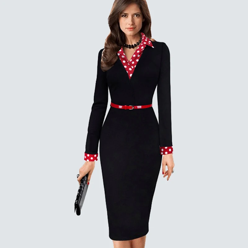 Women Vintage Black Patchwork Dots Belted Bodycon Dress Casual Wear to Work Office Business Sheath Pencil Dress HB334
Women Vintage Black Patchwork Dots Belted Bodycon Dress Casual Wear to Work Office Business Sheath Pencil Dress HB334