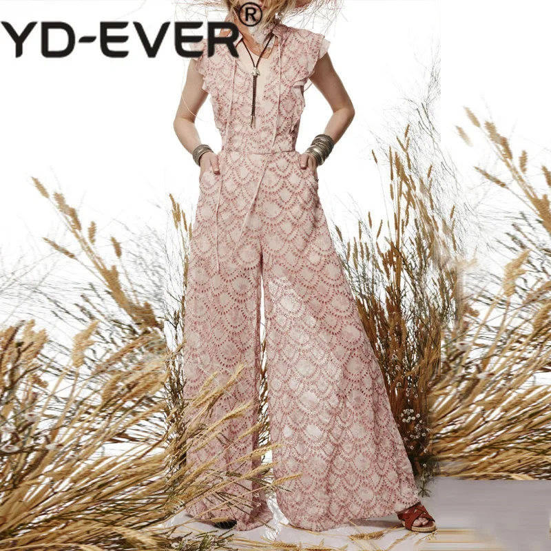 2019 Summer Designer Woman Pink Jumpsuit High Waist Hollow Out Ruffles Tie Wide Leg Suit Holiday Vacation Jumpsuits
2019 Summer Designer Woman Pink Jumpsuit High Waist Hollow Out Ruffles Tie Wide Leg Suit Holiday Vacation Jumpsuits